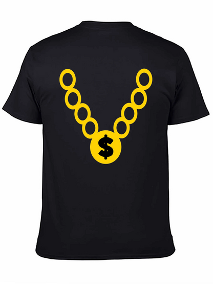 Black T-Shirt with Gold Chain and Dollar Sign