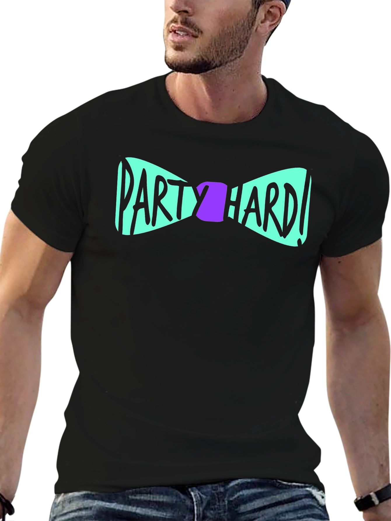 Party Hard Bowtie Graphic Black T-Shirt