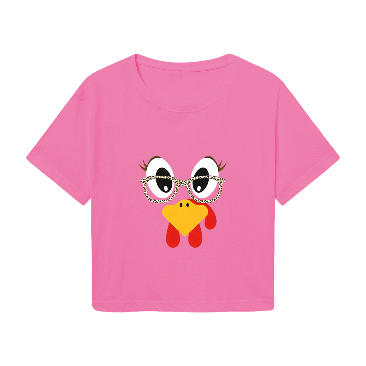 Cute Turkey Face Leopard Glasses Thanksgiving Crop Top