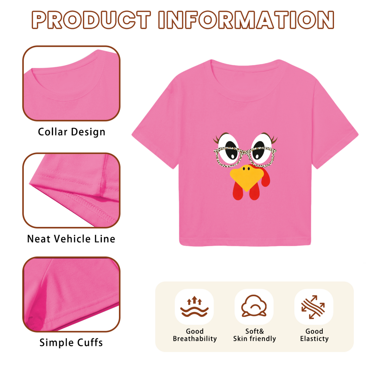 Cute Turkey Face Leopard Glasses Thanksgiving Crop Top