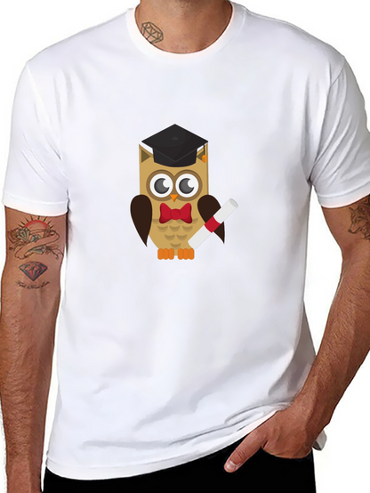 Graduation Owl Graphic Tee - Black Cotton T-Shirt