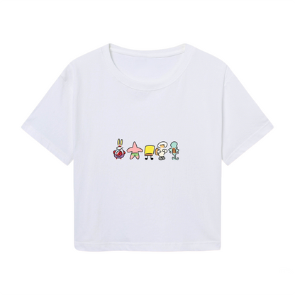Cute SpongeBob Characters Graphic Casual Crop T?Shirt