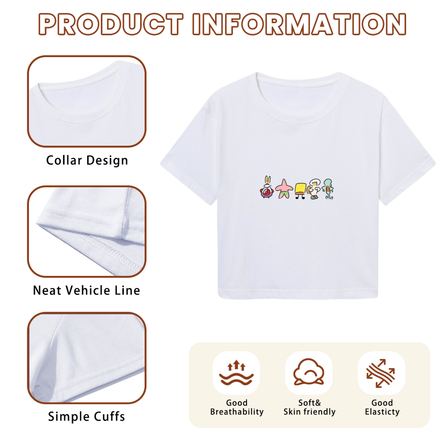 Cute SpongeBob Characters Graphic Casual Crop T?Shirt