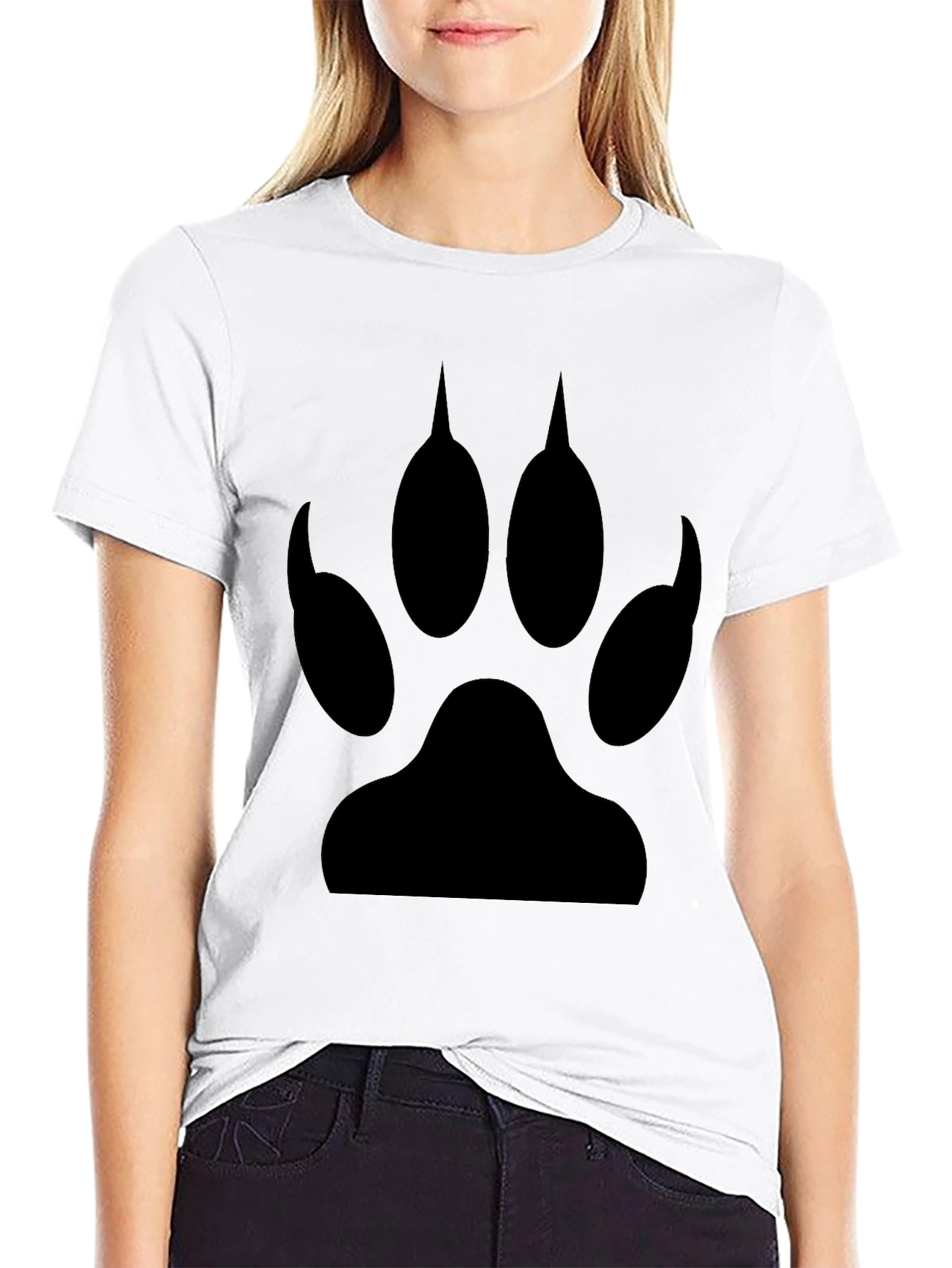 Black Wolf Paw Print Graphic T-Shirt