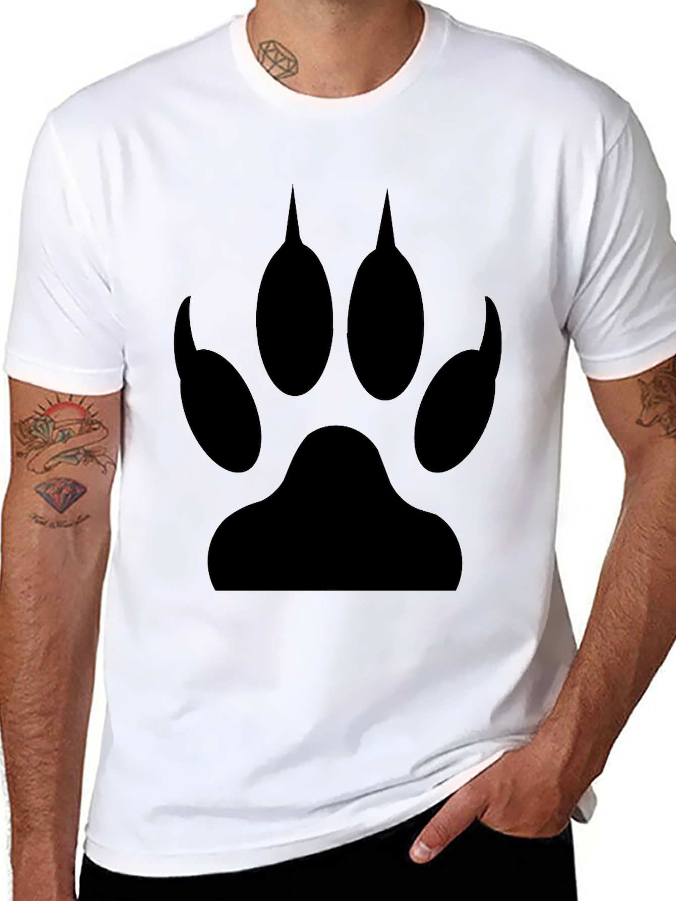 Black Wolf Paw Print Graphic T-Shirt