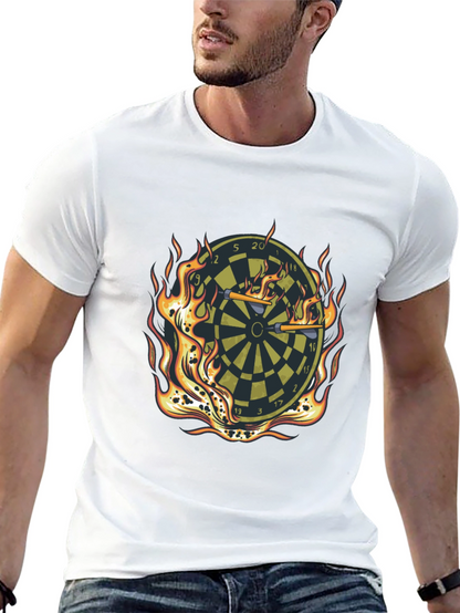 Fiery Dartboard Graphic Tee - Black Casual T-Shirt