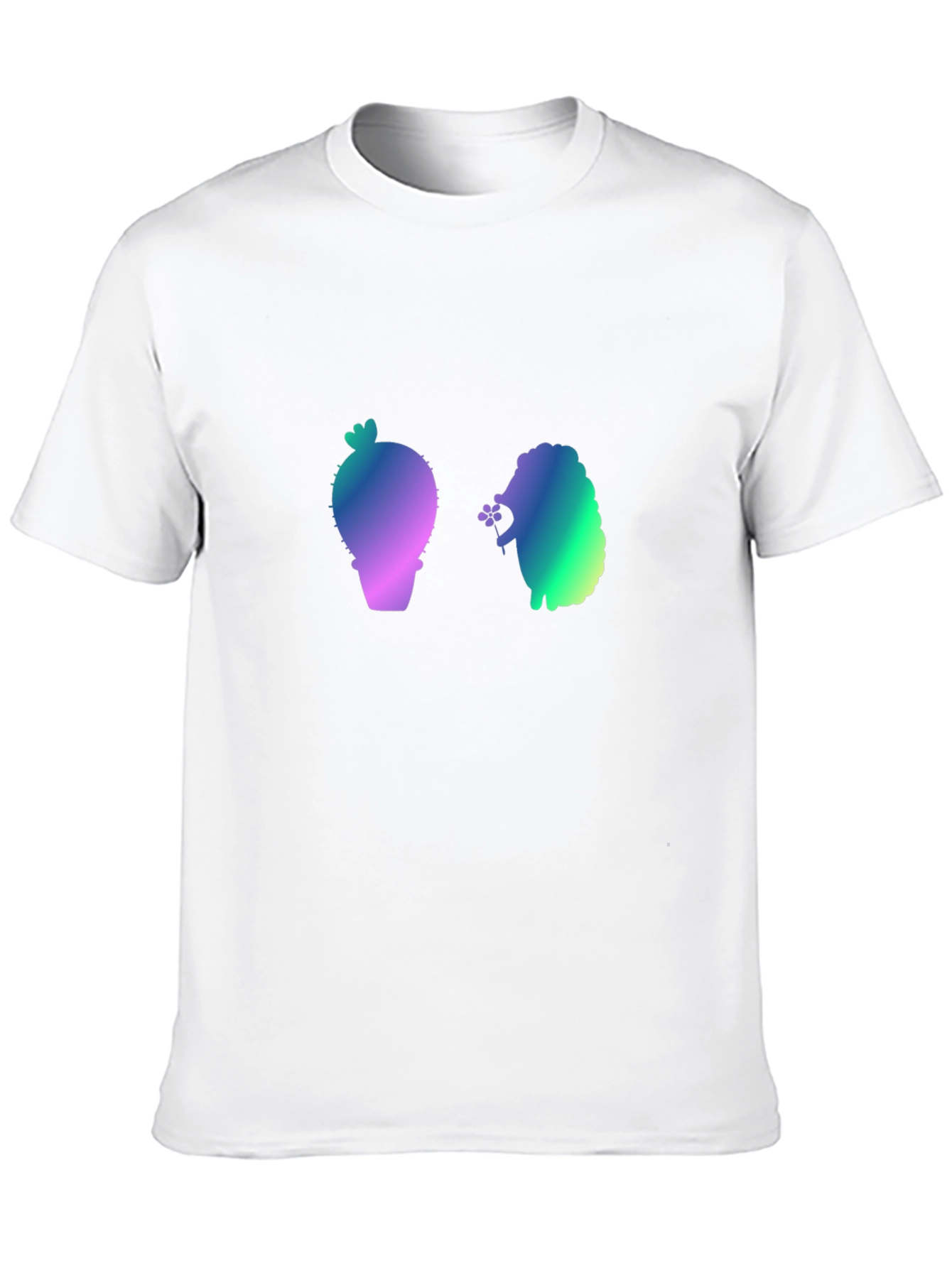Gradient Cactus & Hedgehog Graphic Tee - Black