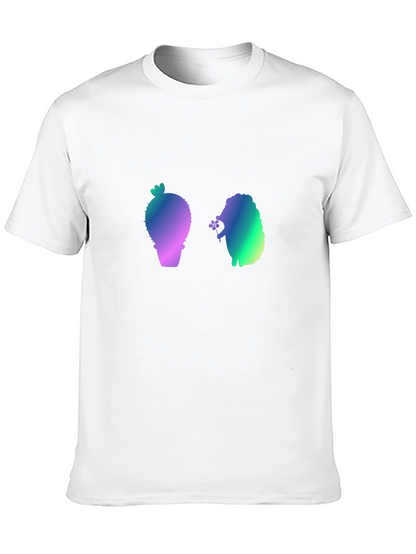 Gradient Cactus & Hedgehog Graphic Tee - Black