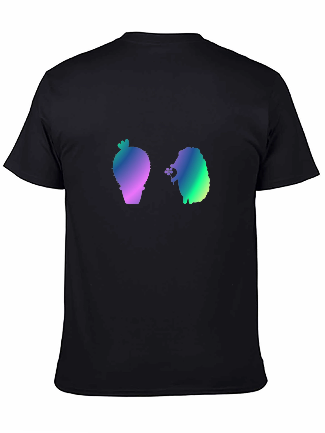 Gradient Cactus & Hedgehog Graphic Tee - Black