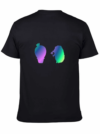 Gradient Cactus & Hedgehog Graphic Tee - Black