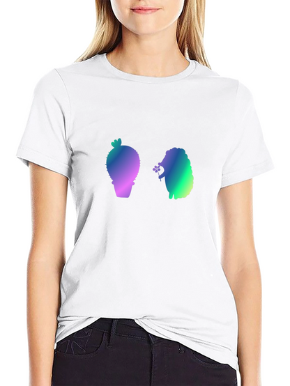 Gradient Cactus & Hedgehog Graphic Tee - Black
