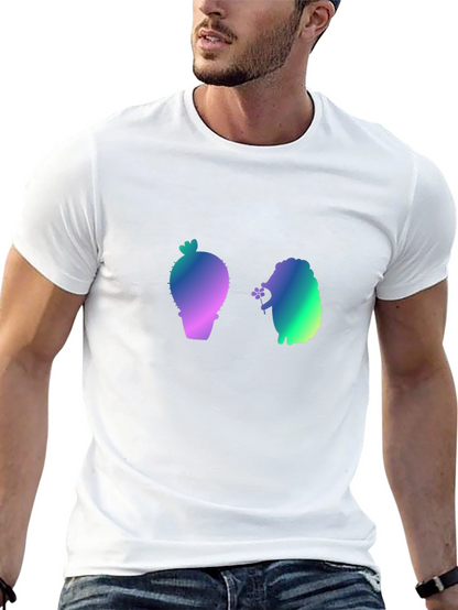Gradient Cactus & Hedgehog Graphic Tee - Black
