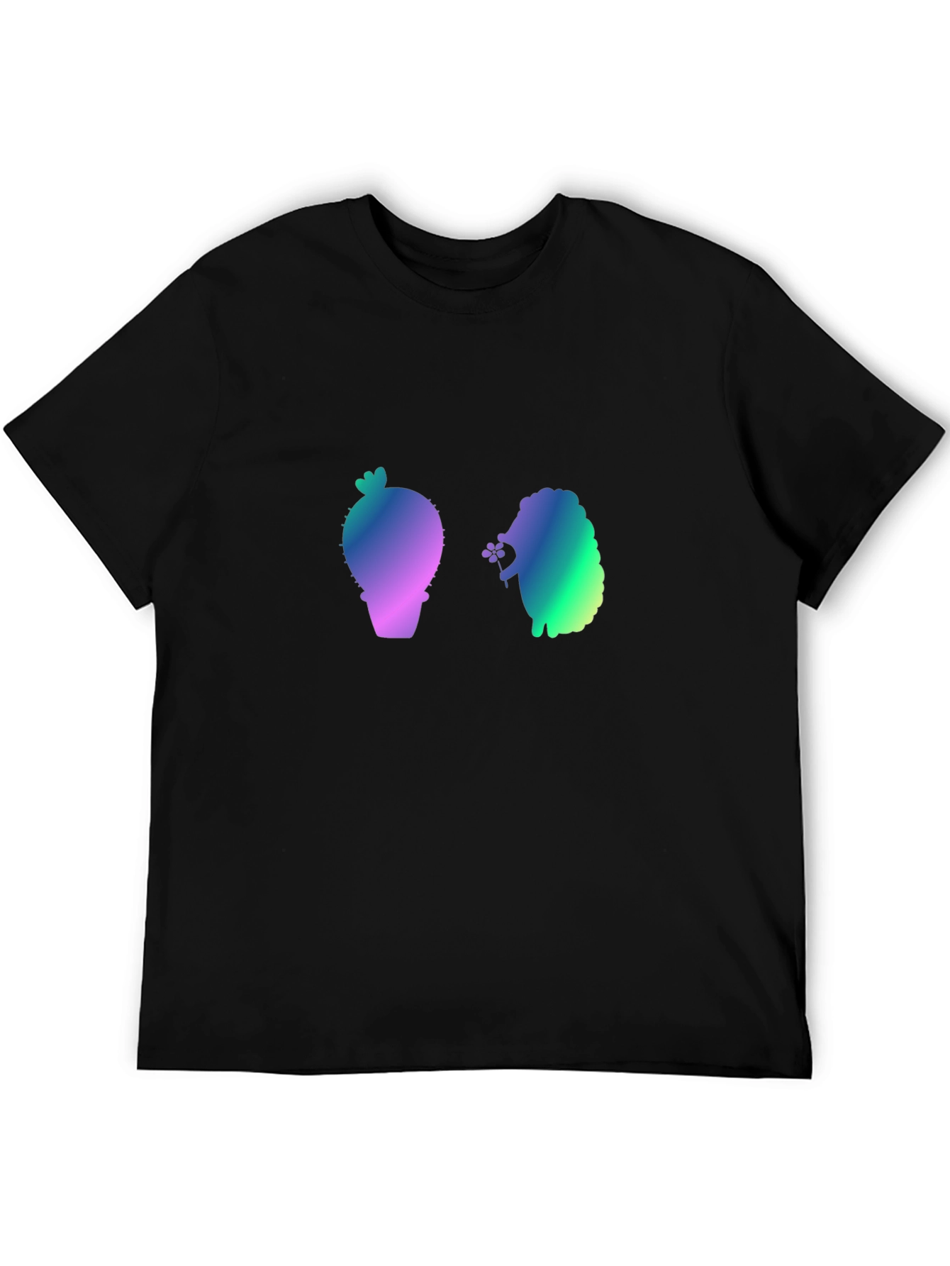 Gradient Cactus & Hedgehog Graphic Tee - Black