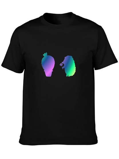 Gradient Cactus & Hedgehog Graphic Tee - Black