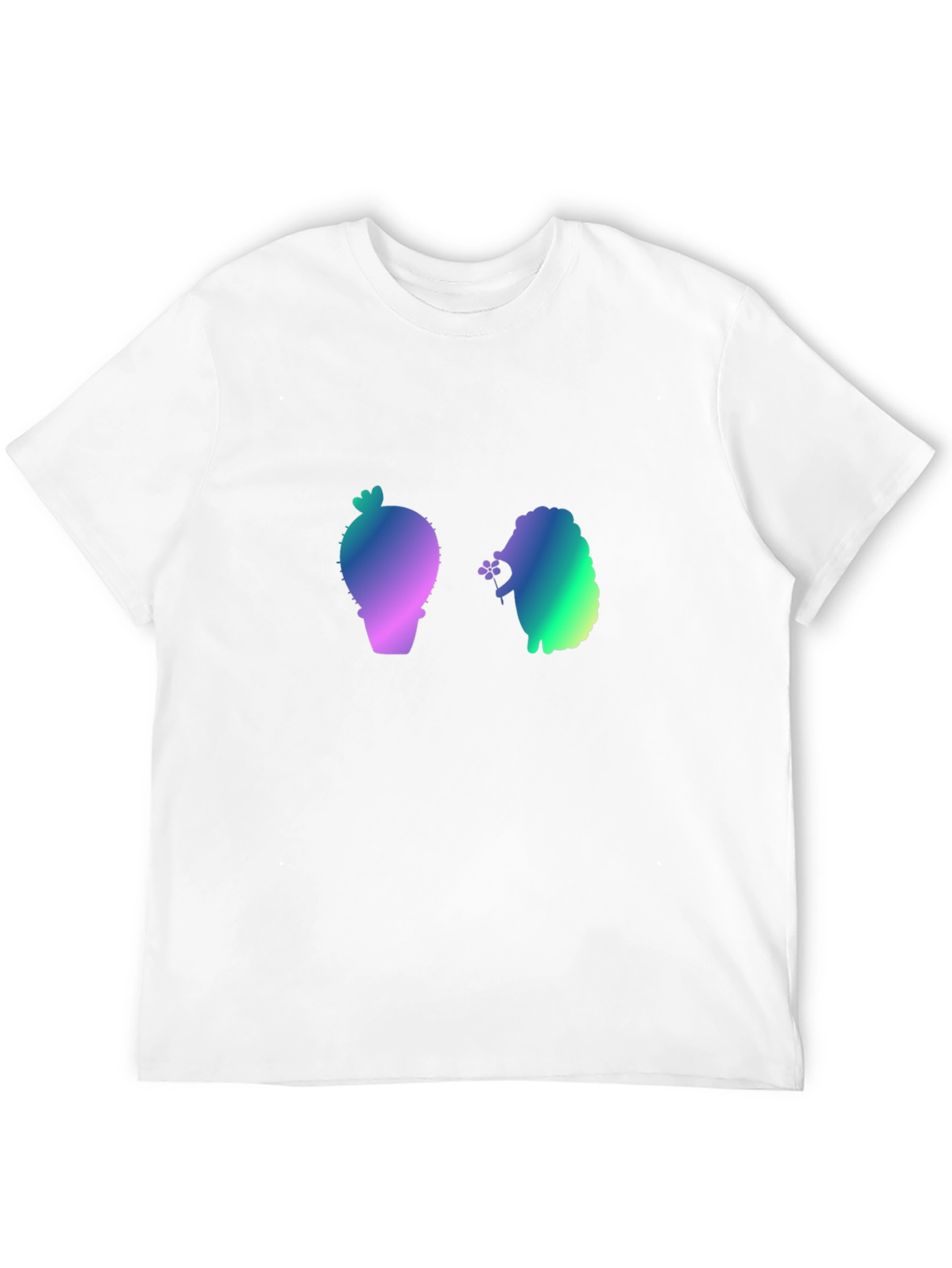 Gradient Cactus & Hedgehog Graphic Tee - Black