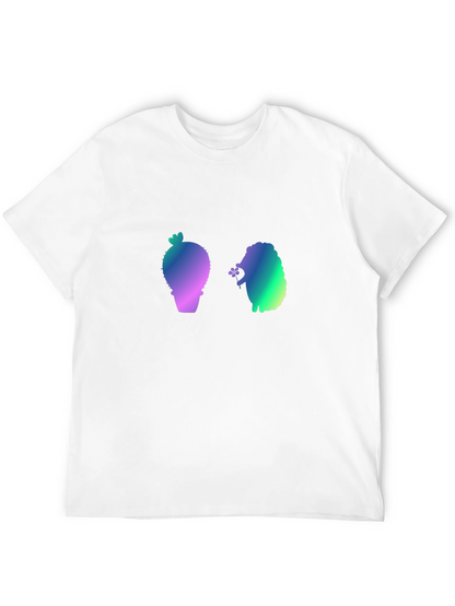 Gradient Cactus & Hedgehog Graphic Tee - Black