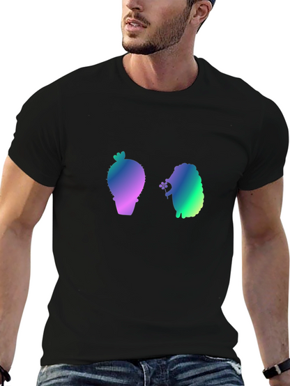 Gradient Cactus & Hedgehog Graphic Tee - Black