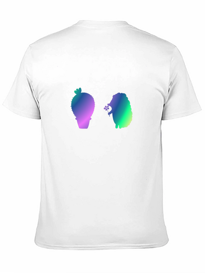 Gradient Cactus & Hedgehog Graphic Tee - Black