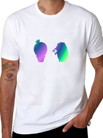Gradient Cactus & Hedgehog Graphic Tee - Black