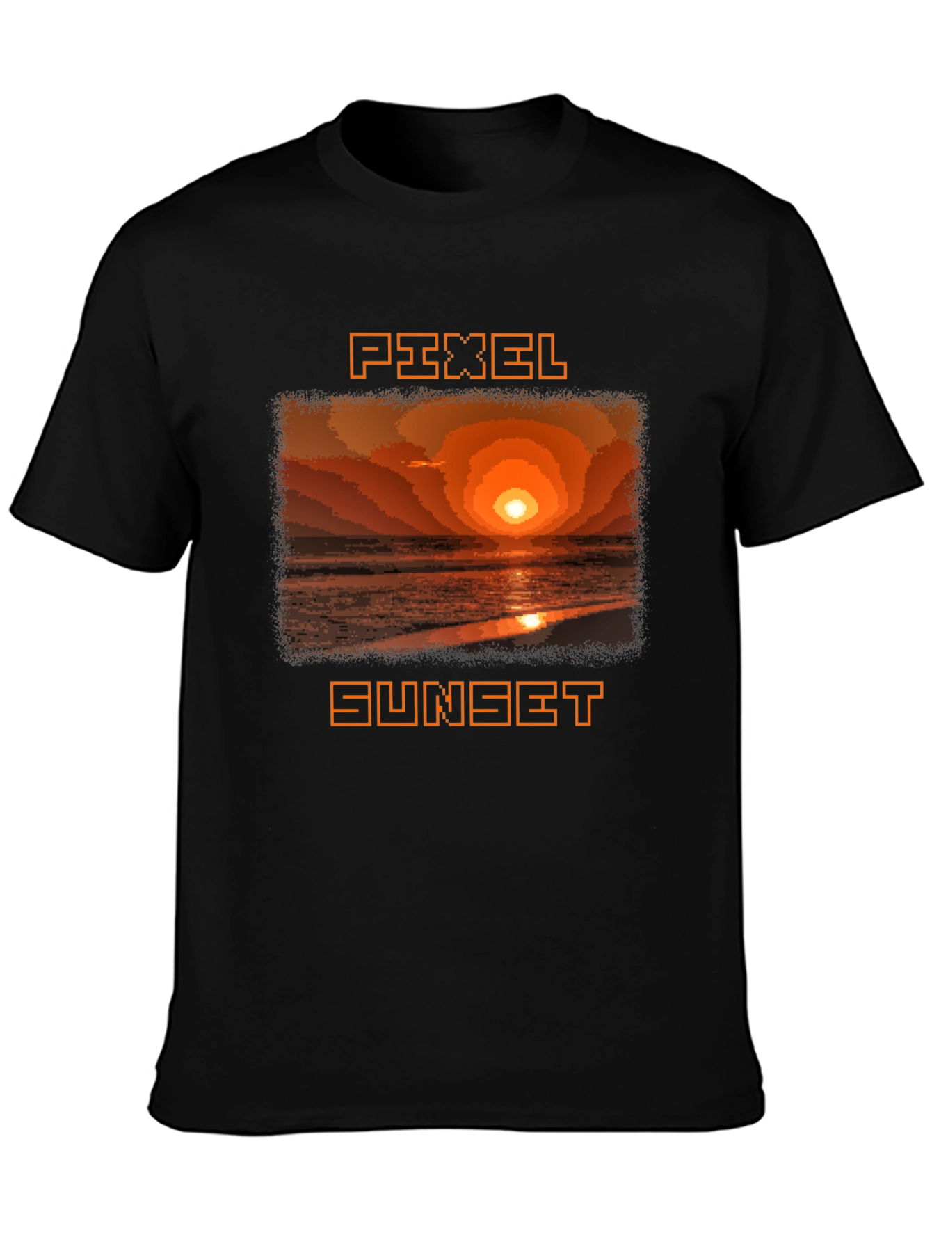 Pixel Sunset Graphic Tee - Retro Style Black T-Shirt