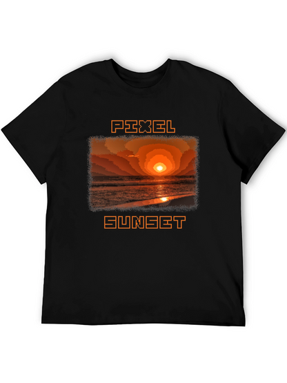 Pixel Sunset Graphic Tee - Retro Style Black T-Shirt