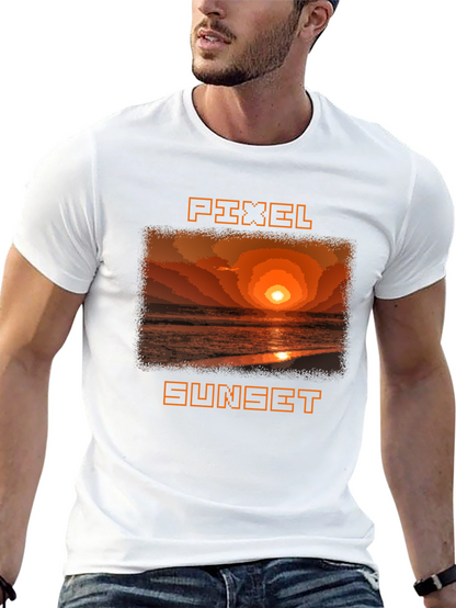 Pixel Sunset Graphic Tee - Retro Style Black T-Shirt
