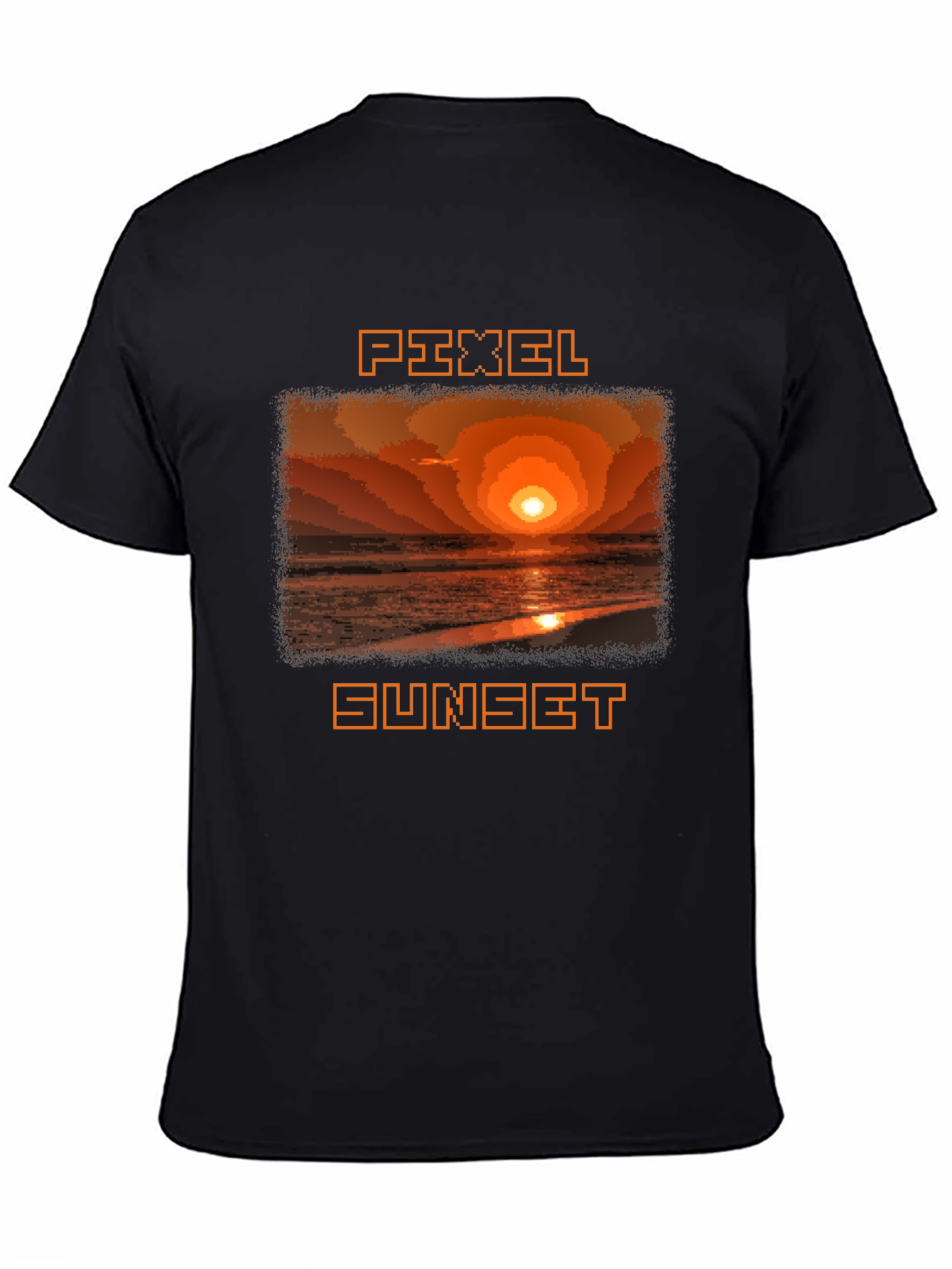 Pixel Sunset Graphic Tee - Retro Style Black T-Shirt