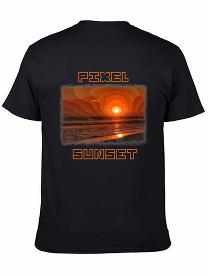 Pixel Sunset Graphic Tee - Retro Style Black T-Shirt