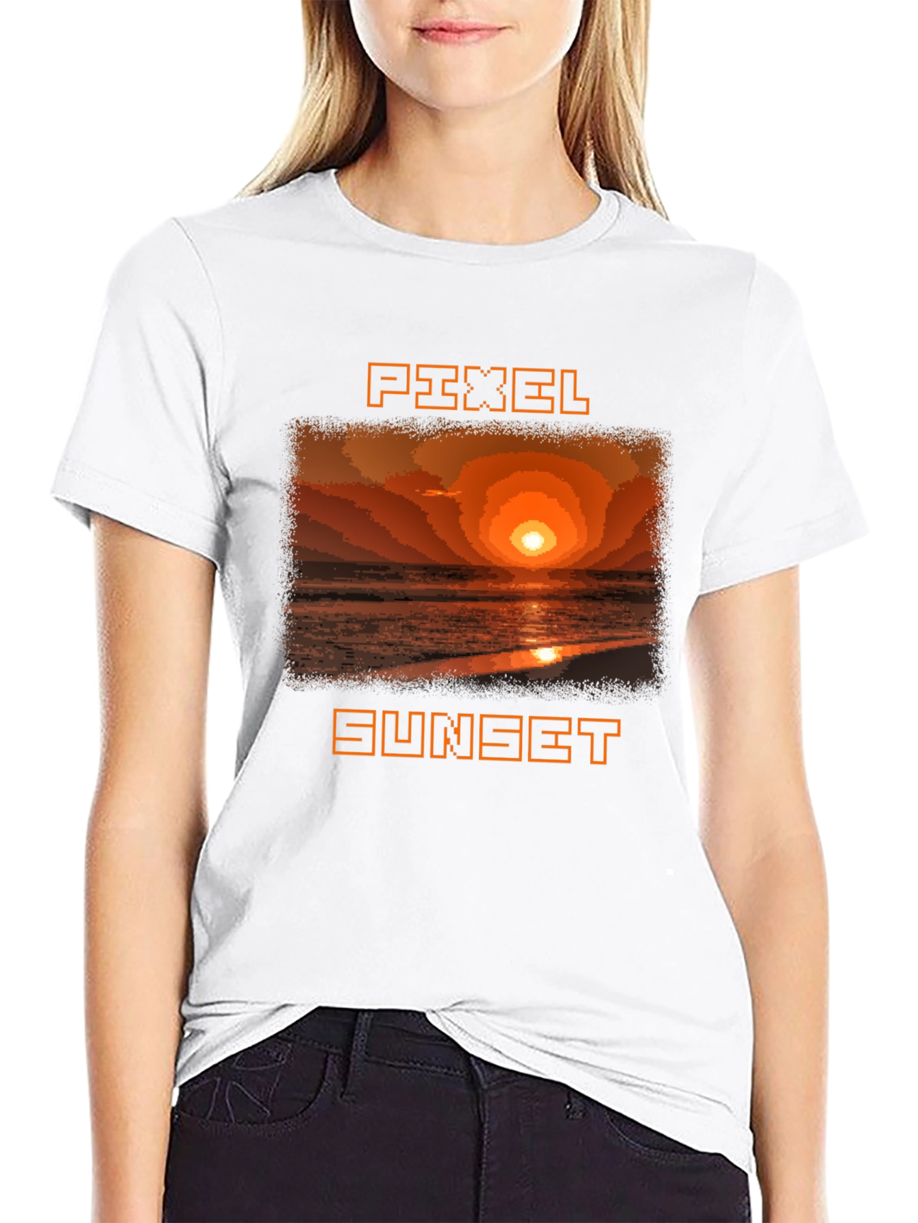 Pixel Sunset Graphic Tee - Retro Style Black T-Shirt
