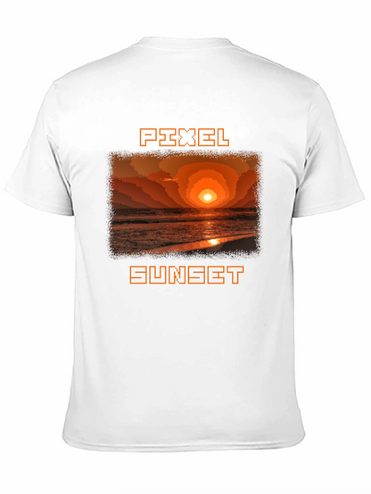 Pixel Sunset Graphic Tee - Retro Style Black T-Shirt