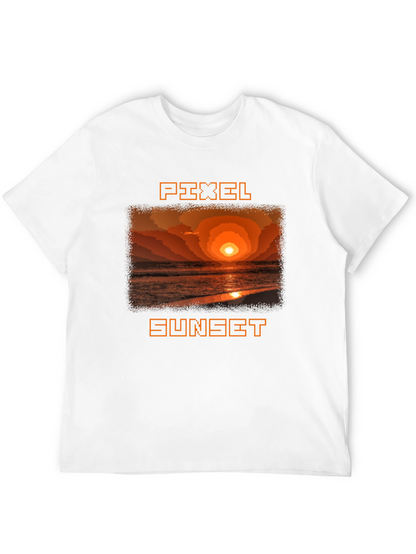 Pixel Sunset Graphic Tee - Retro Style Black T-Shirt