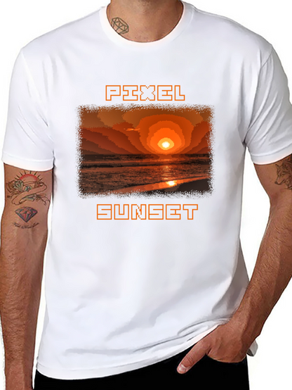 Pixel Sunset Graphic Tee - Retro Style Black T-Shirt
