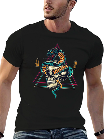 Skull and Snake Graphic Tee - Edgy Style
