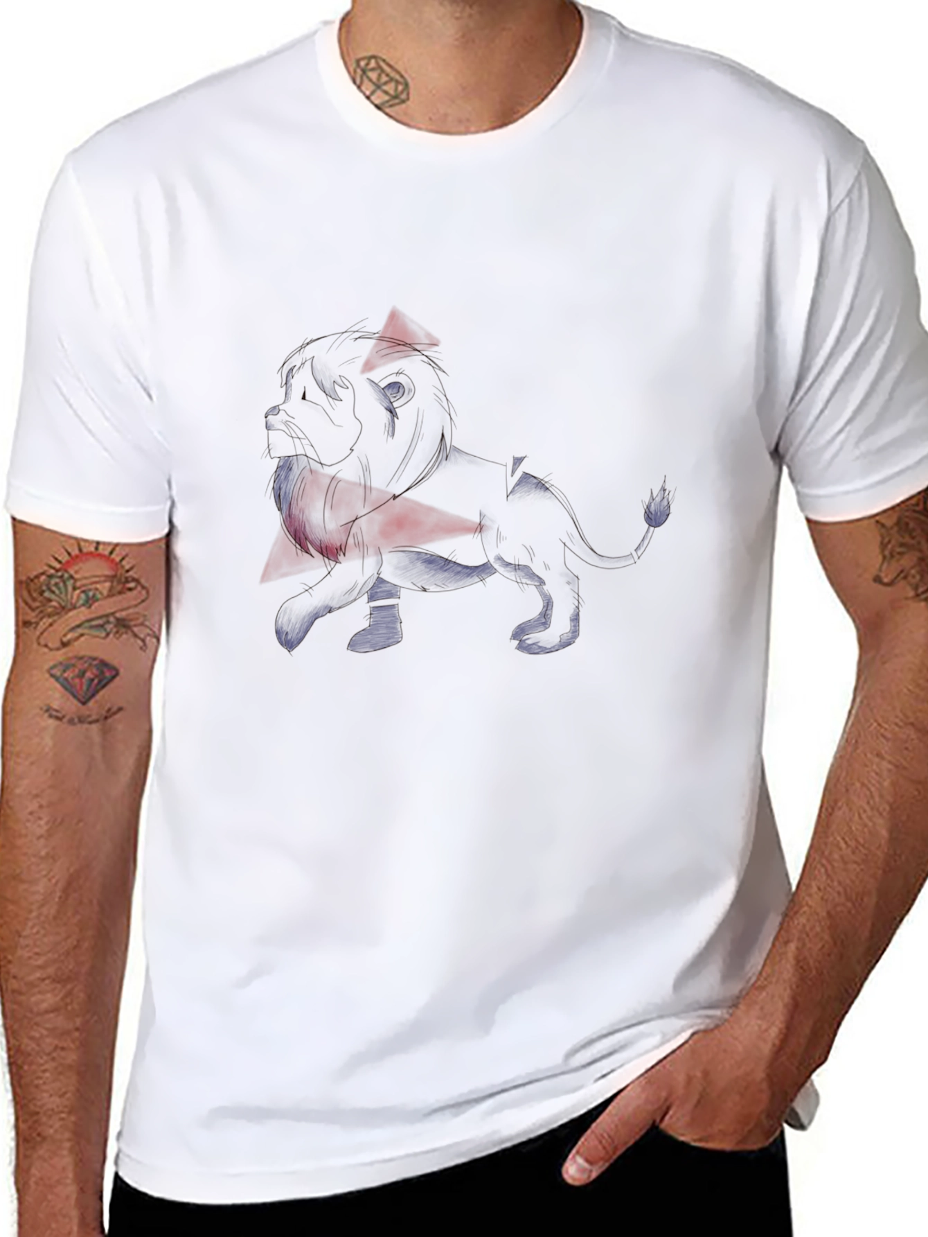Mens Black Graphic Tee - Abstract Lion Design