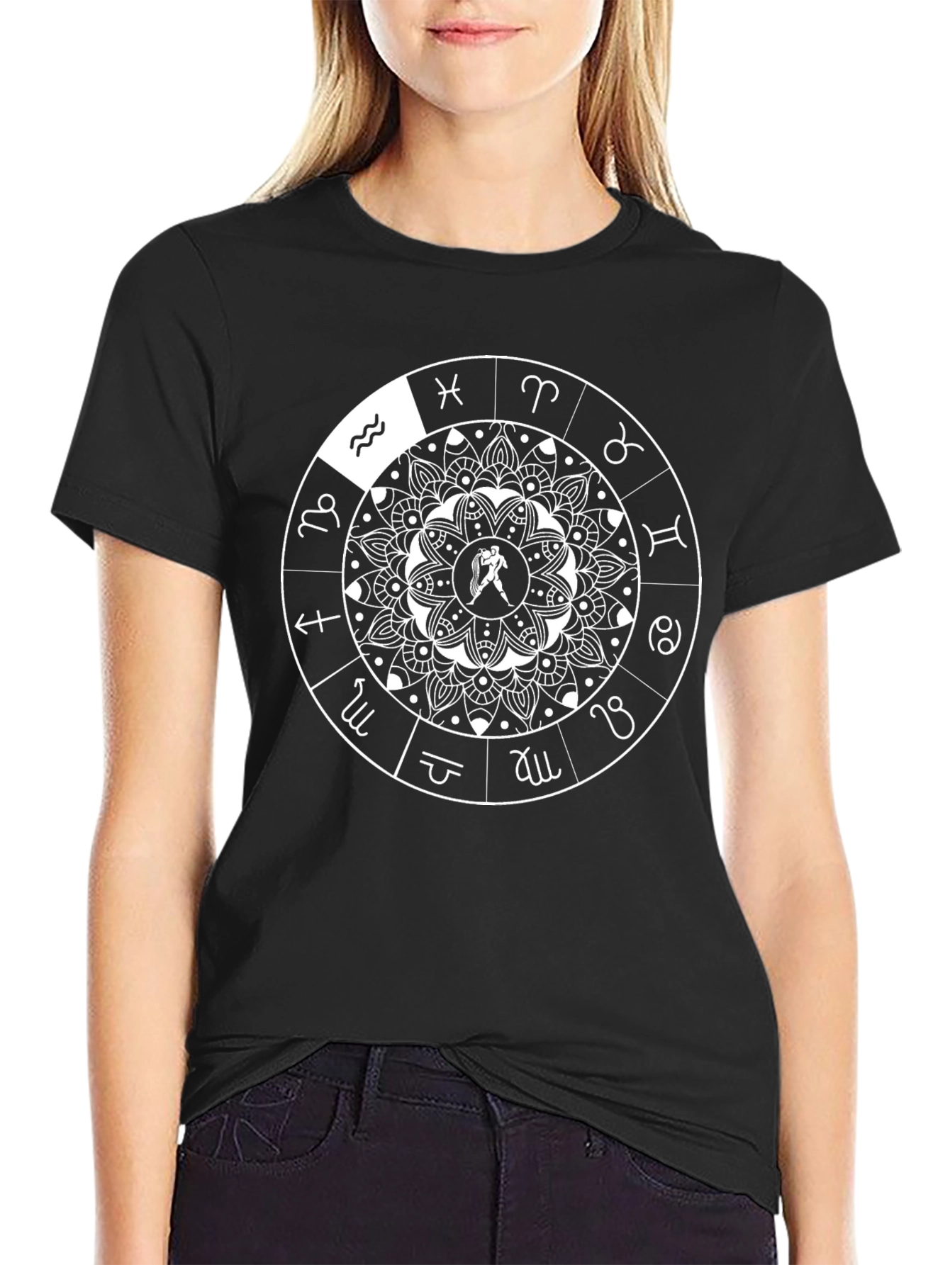Zodiac Mandala Graphic Tee - Aquarius Horoscope Shirt