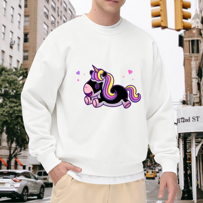 Running Unicorn Sweatshirt - Cute Cartoon Unicorn Crewneck, Rainbow Mane Fantasy Pullover, Magical Unicorn Gift Sweatshirt for Girls, Dreamy Horse Top