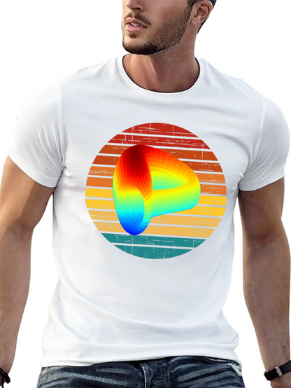 Retro Graphic Tee with Rainbow Swirl Design
