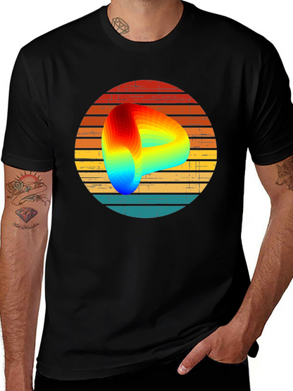 Retro Graphic Tee with Rainbow Swirl Design