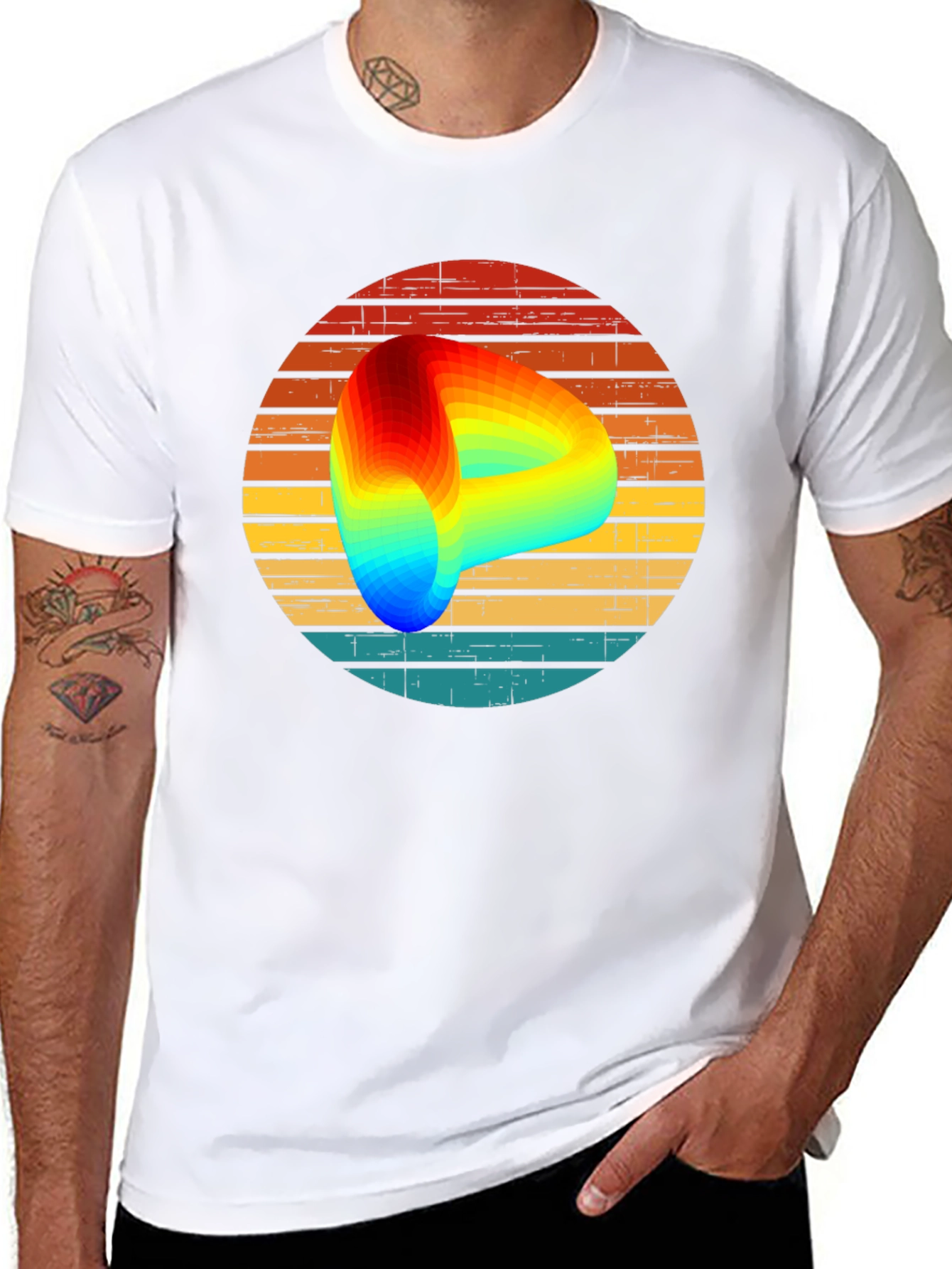Retro Graphic Tee with Rainbow Swirl Design
