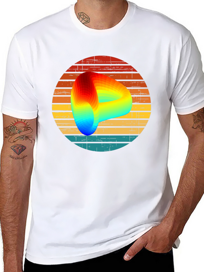 Retro Graphic Tee with Rainbow Swirl Design