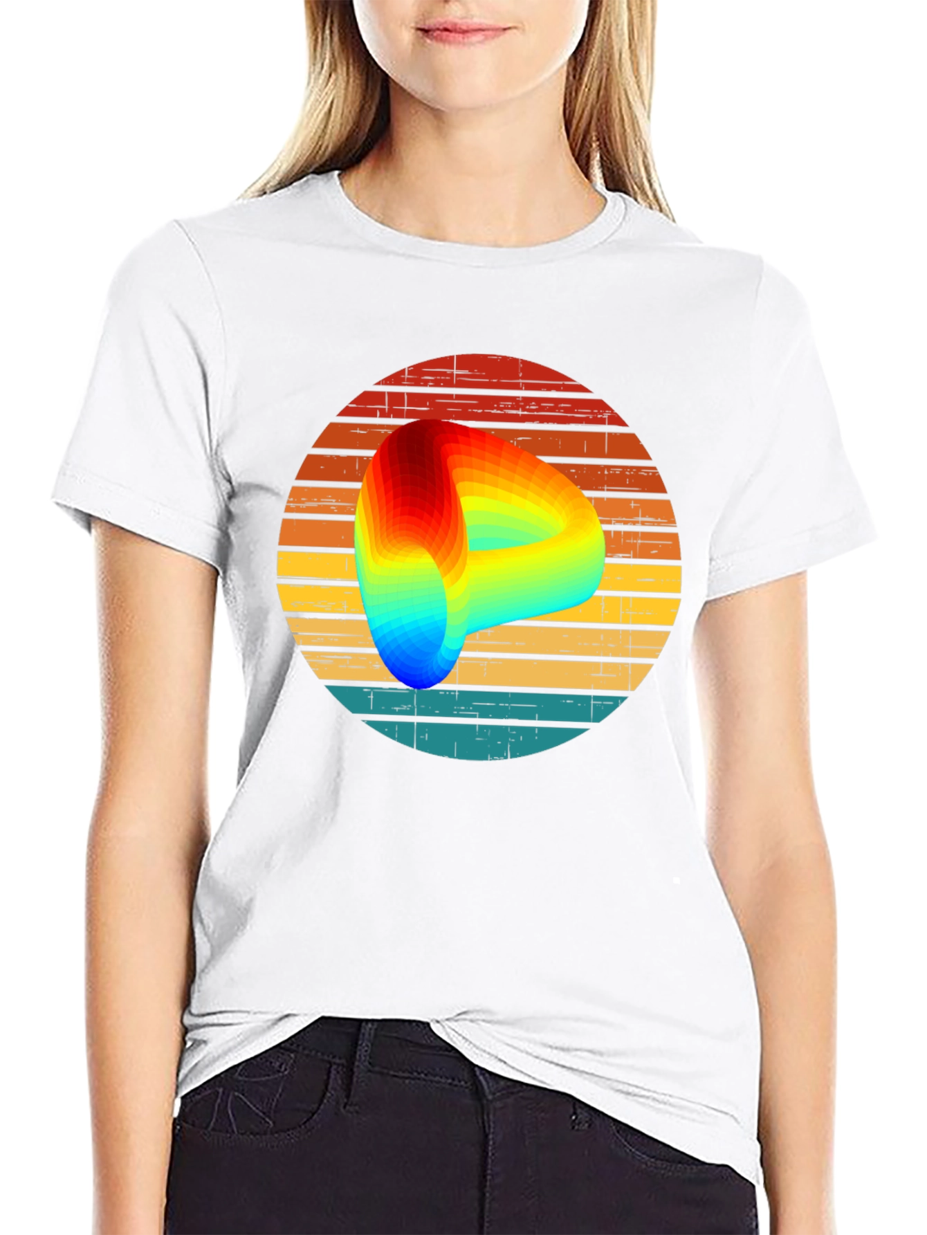 Retro Graphic Tee with Rainbow Swirl Design