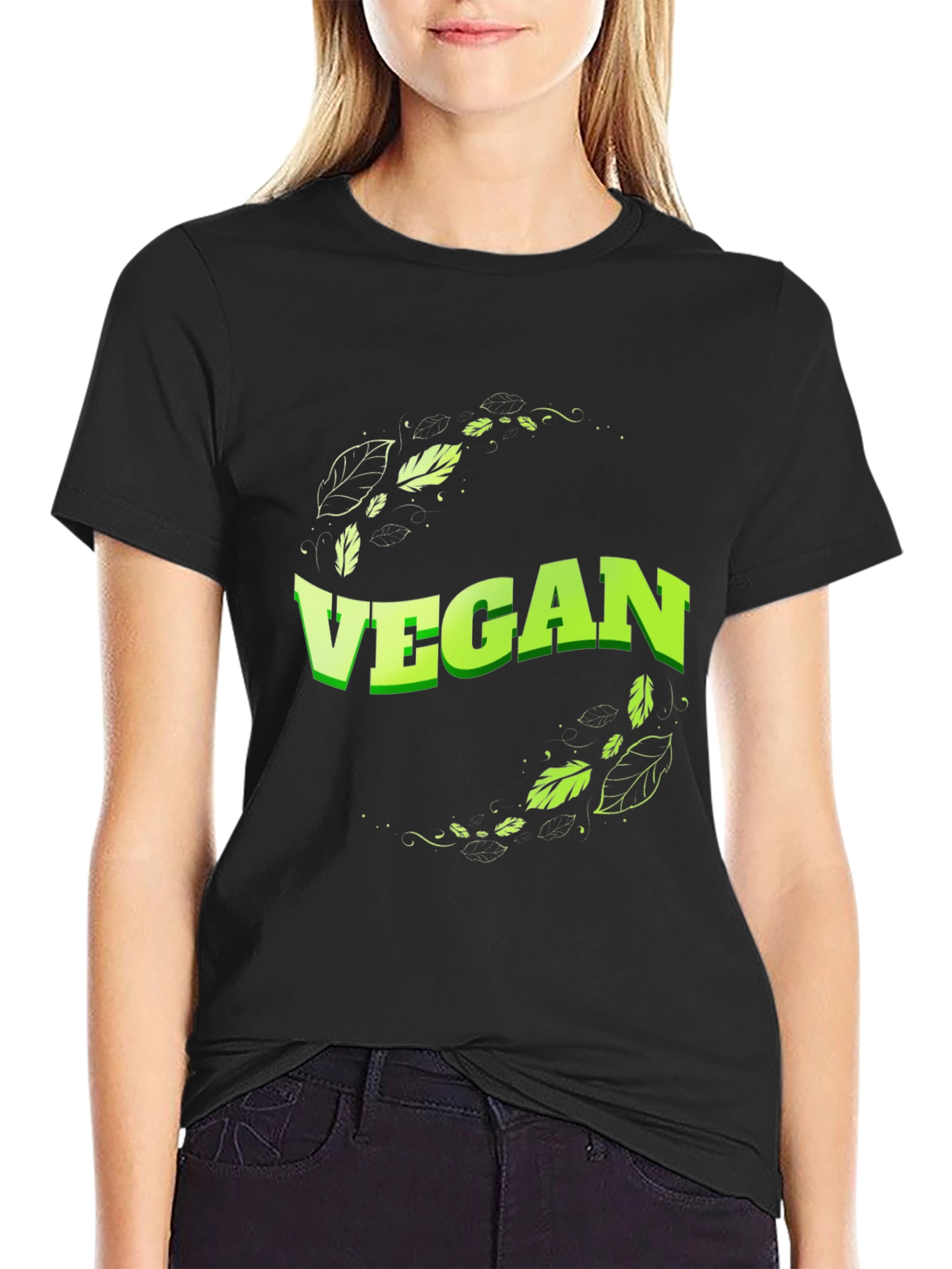 Vegan T-Shirt - Leaf Design Black Tee