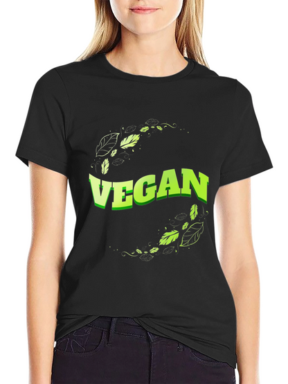 Vegan T-Shirt - Leaf Design Black Tee