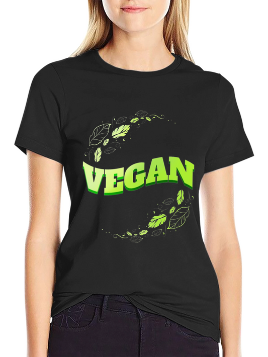 Vegan T-Shirt - Leaf Design Black Tee