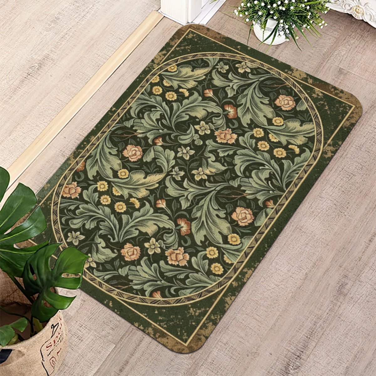 Vintage Morris Floral Diatomite Mat£üAmerican Vintage Morris Floral Diatomite Mat, Retro Style Quick Dry Absorbent Non?Slip Bathroom Rug