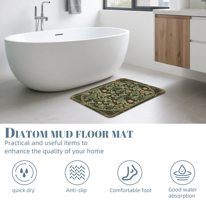 Vintage Morris Floral Diatomite Mat£üAmerican Vintage Morris Floral Diatomite Mat, Retro Style Quick Dry Absorbent Non?Slip Bathroom Rug
