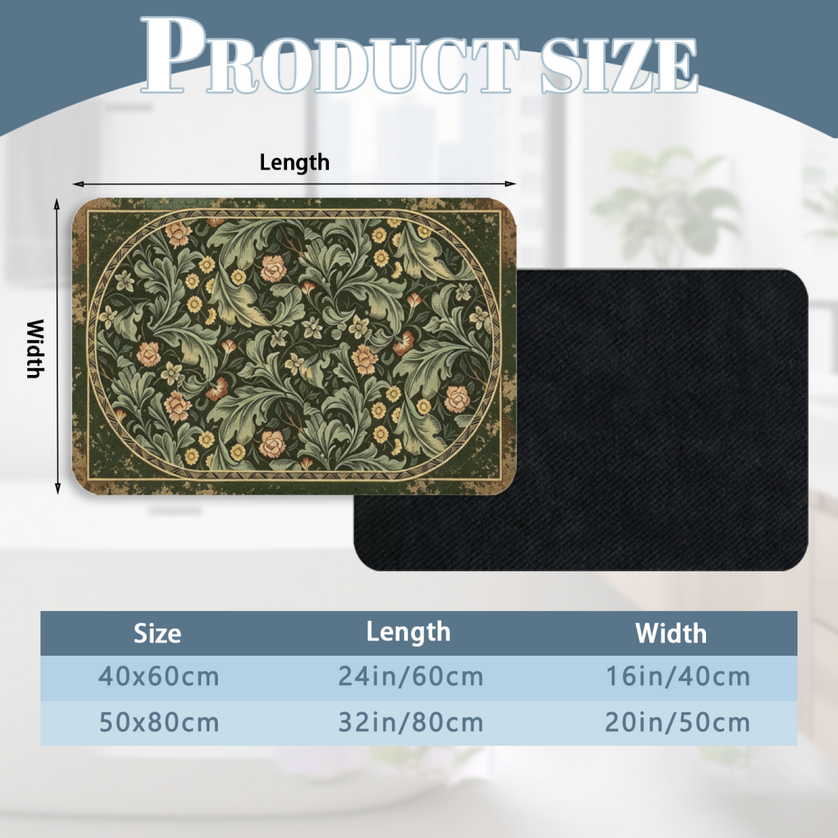 Vintage Morris Floral Diatomite Mat£üAmerican Vintage Morris Floral Diatomite Mat, Retro Style Quick Dry Absorbent Non?Slip Bathroom Rug