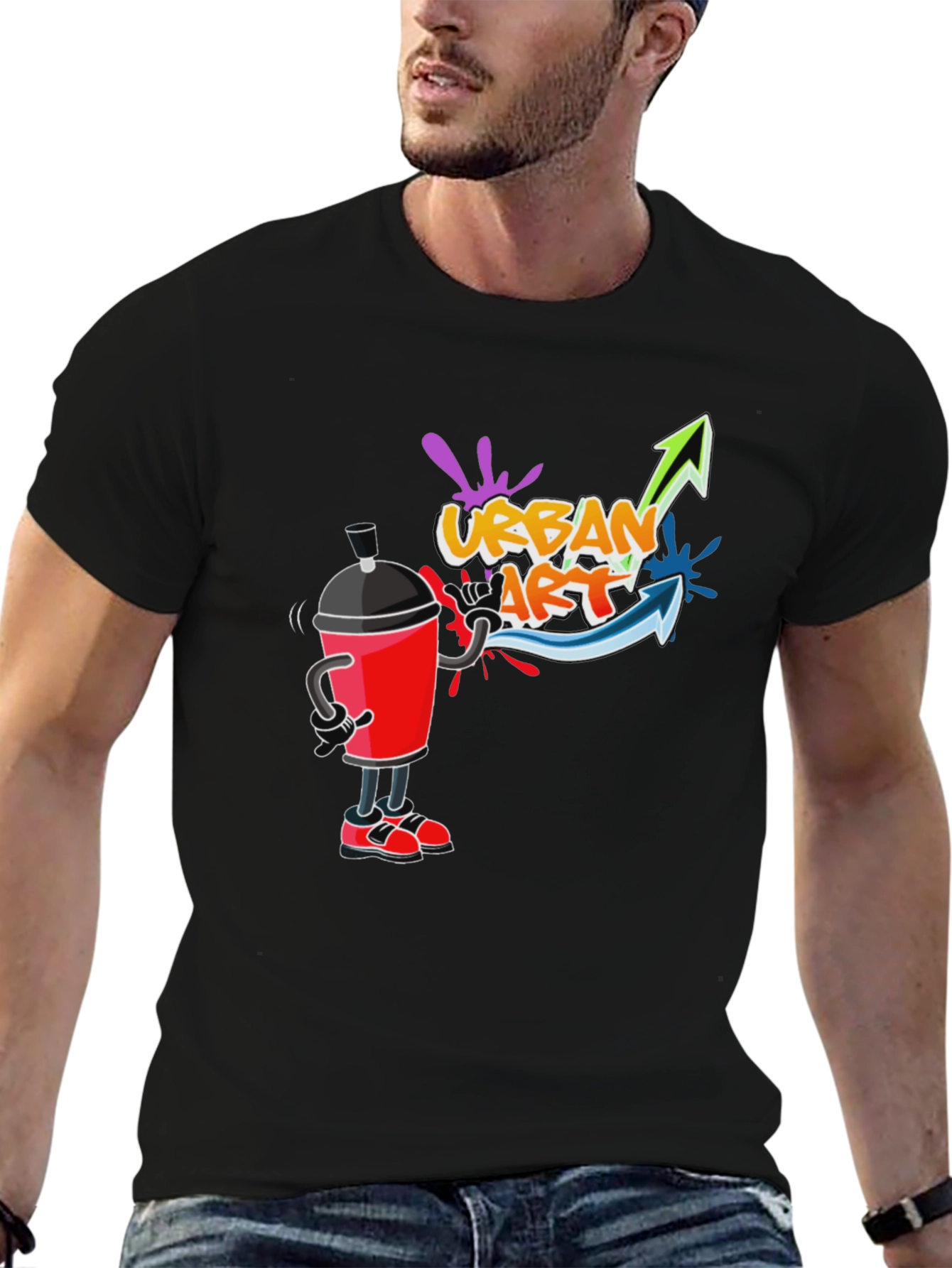 Urban Art T-Shirt - Black Crew Neck Graphic Tee