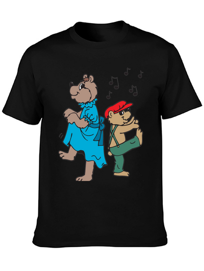 Dancing Bears Graphic Tee - Black Cotton Comfort