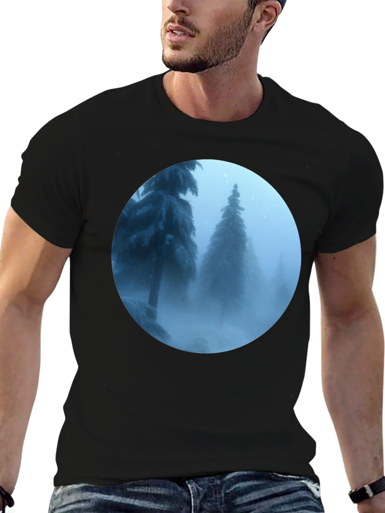 Winter Forest Scene Black T-Shirt